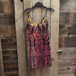 Sequined Multicolor V-Neck Prom Dress